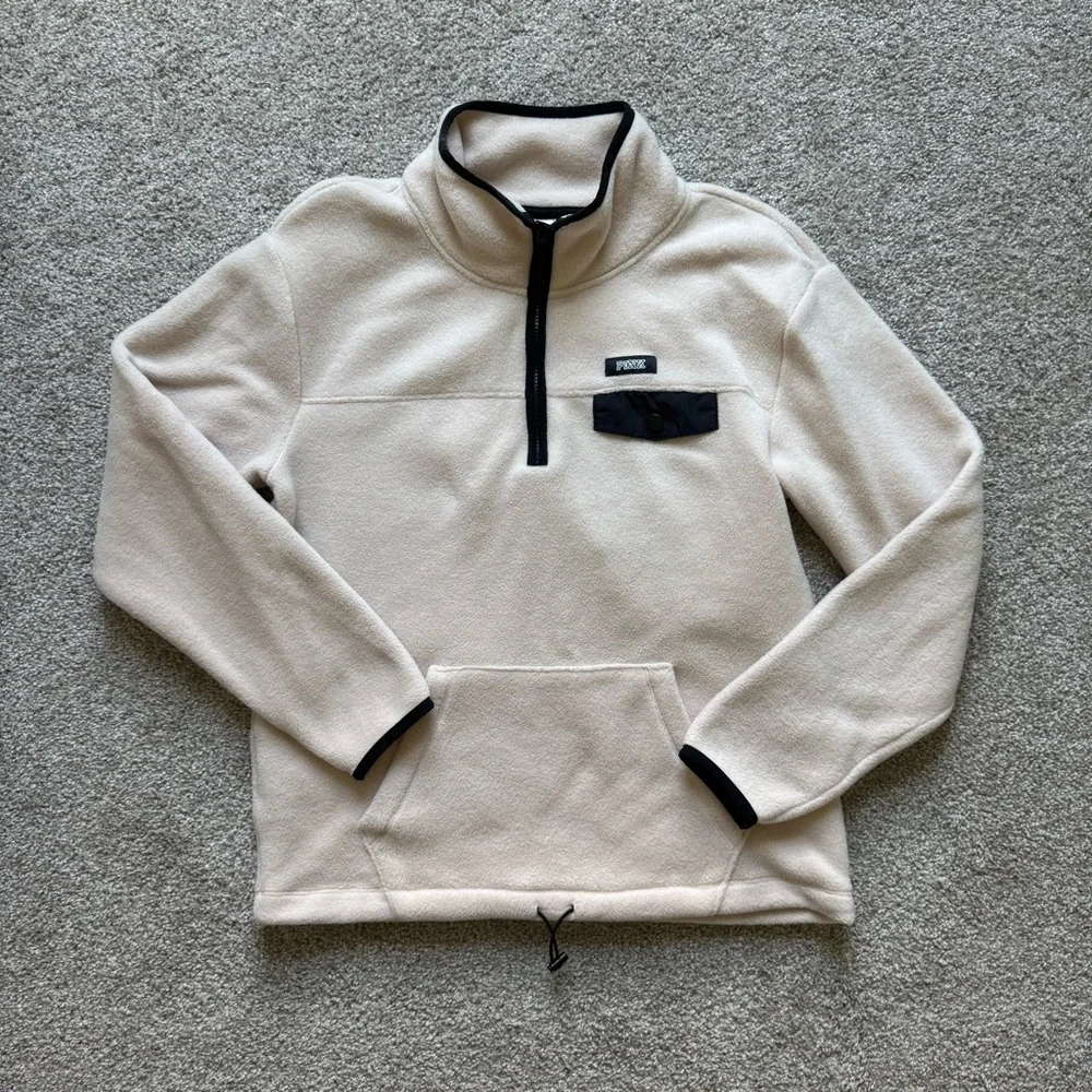 PINK Victoria's Secret Beige and Black Zip-Up Sweater - Picture 1 of 5